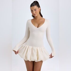 Oh Polly Modal Drop-Waist Bubble Hem Mini Dress in Ivory